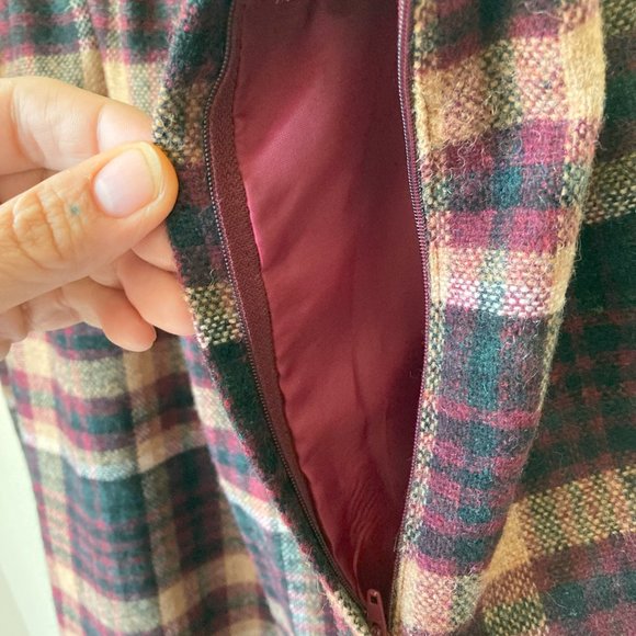Hunter Vintage Wool Skirt 18 16 Cranberry Kilt A Line Plaid Elastic Fall Pleat - Picture 3 of 10